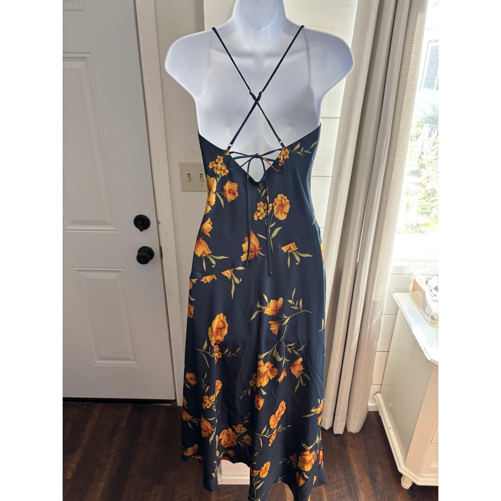ASTR The Label Slip Dress Womens‎ Small Dark Teal Floral Cowl Neck Lace Up Midi - Picture 2 of 7